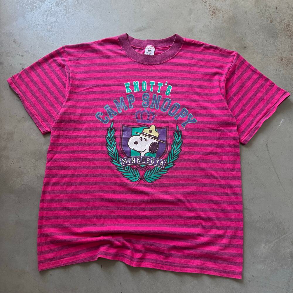 Vintage 80’s Knott’s Camp Snoopy Peanuts Minnesota Retro Striped T-shirt Size XL